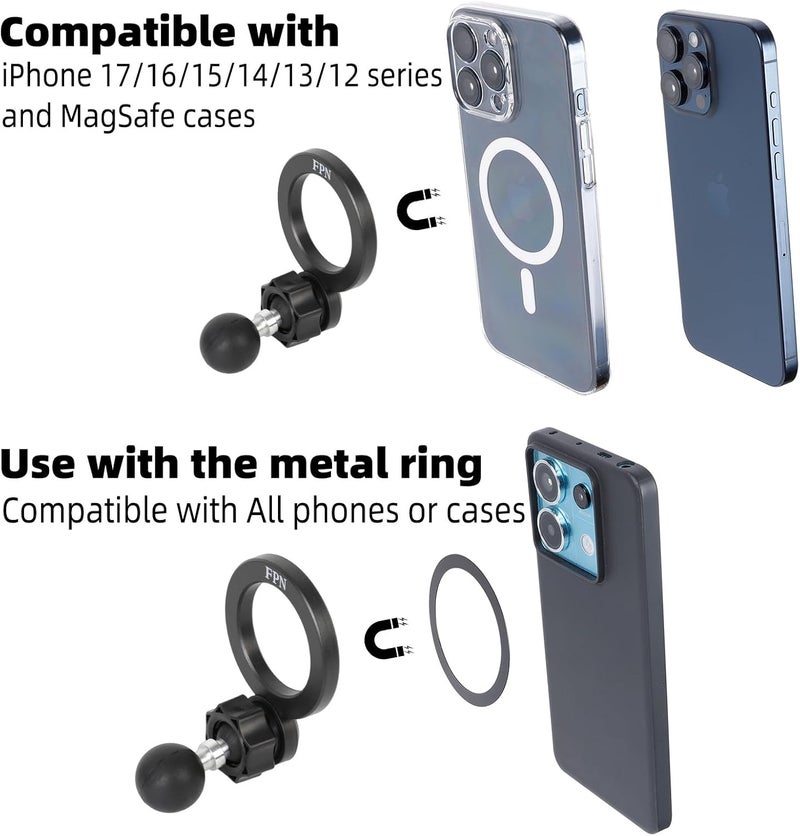 FPN Magnetic Phone Holder Base for RAM Mounts, 1" (25mm) Ball Mount for Magsafe iPhone 17/16/15/14/13/12 Series, Compatible with RAM B Size Double Socket Arm - Image 4